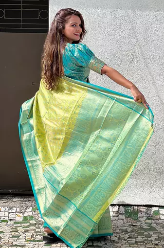 Pista kanjivaram tissue silk traditional zari woven saree