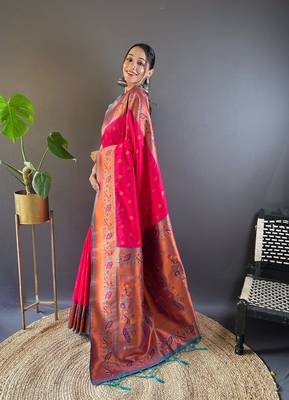 Pink original maharashtrian meenakari yeola paithani silk zari woven saree 3