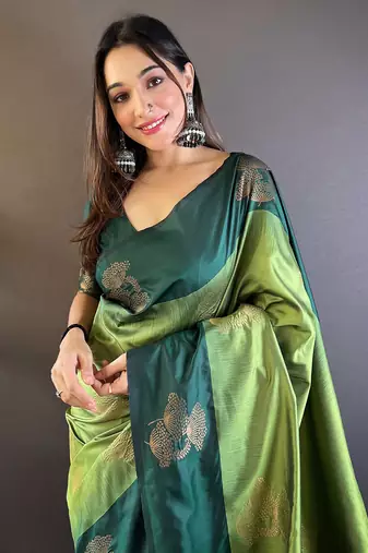 Pista soft silk floral border contrast zari woven saree