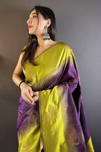 Wine soft silk floral border contrast zari woven saree