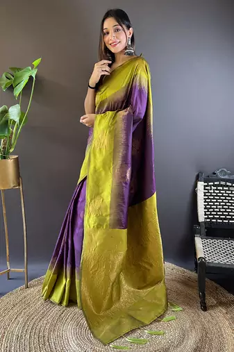 Wine soft silk floral border contrast zari woven saree