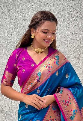 Blue Silk Zari Woven Paithani Silk Saree 2