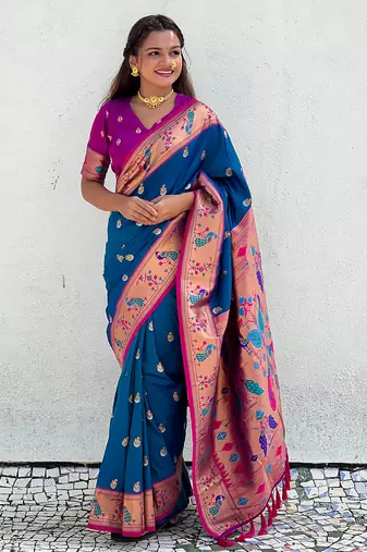 Blue Silk Zari Woven Paithani Silk Saree