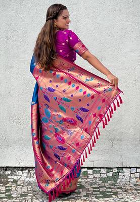 Blue Silk Zari Woven Paithani Silk Saree 4