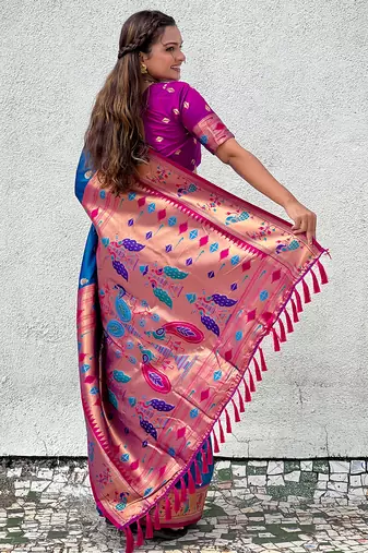 Blue Silk Zari Woven Paithani Silk Saree