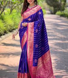 Violet soft silk contrast zari woven saree