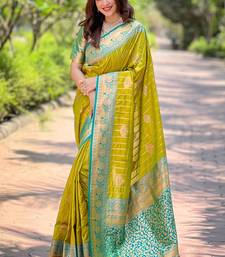 Mehendi green soft silk contrast zari woven saree