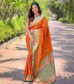 Orange soft silk contrast zari woven saree