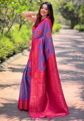 Lavender soft silk contrast zari woven saree 2