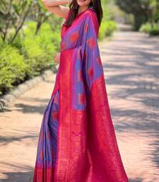 Lavender soft silk contrast zari woven saree