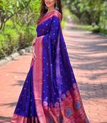 Violet contrast zari woven yeola paithani silk saree