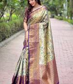 Wine original dharmavaram silk traditional zari woven saree