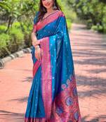 Rama contrast zari woven yeola paithani silk saree