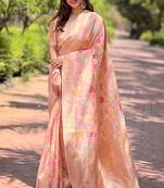 Pink organza jaal zari woven saree