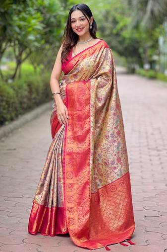 Pink original dharmavaram silk traditional zari woven saree