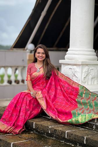 Pink soft patola silk meenakari zari woven saree