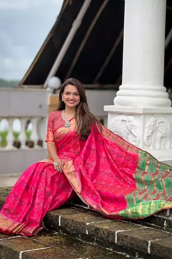 Pink soft patola silk meenakari zari woven saree