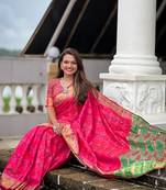 Pink soft patola silk meenakari zari woven saree