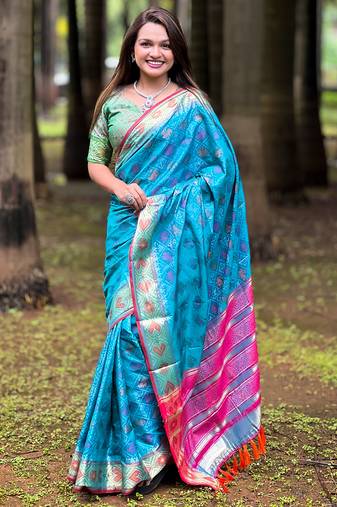 Blue soft patola silk meenakari zari woven saree