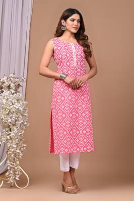 Eskort Creations Pink Printed Sleeveless Kurta 1