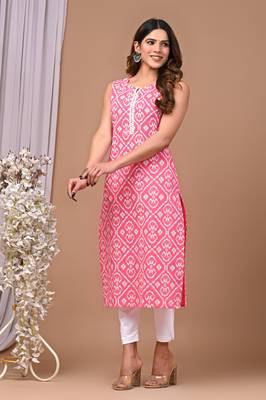 Eskort Creations Pink Printed Sleeveless Kurta 4