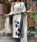 Off white muslin printed kurta pant set