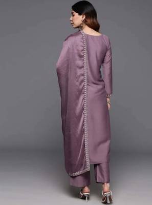 Onion pink viscose chanderi heavy thread embroidery work kurta pant set 3