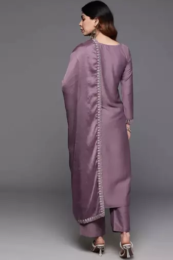 Onion pink viscose chanderi heavy thread embroidery work kurta pant set