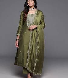 Mehendi viscose chanderi heavy thread embroidery work kurta pant set