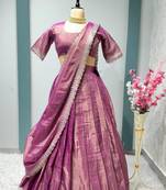 Two Ton Tissue Cotton Wedding Wear South India Stitched lehenga Choli