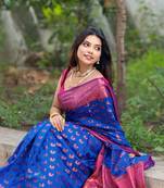 Violet soft silk peacock weaves zari woven saree