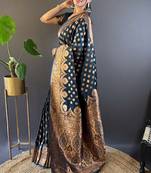 Dark blue banarasi katan silk zari woven saree