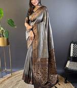 Grey soft silk floral border contrast zari woven saree
