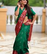 Green soft silk floral border contrast zari woven saree