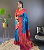 Blue original maharashtrian meenakari yeola paithani silk zari woven saree