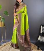Pista soft silk floral border contrast zari woven saree