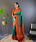 Green with red original maharashtrian meenakari yeola paithani silk zari woven saree