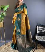 Gold soft silk floral border contrast zari woven saree
