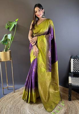 Wine soft silk floral border contrast zari woven saree 1
