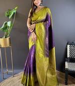 Wine soft silk floral border contrast zari woven saree