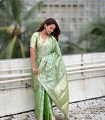 Pista kanjivaram soft tissue silk leheriya traditional zari woven saree