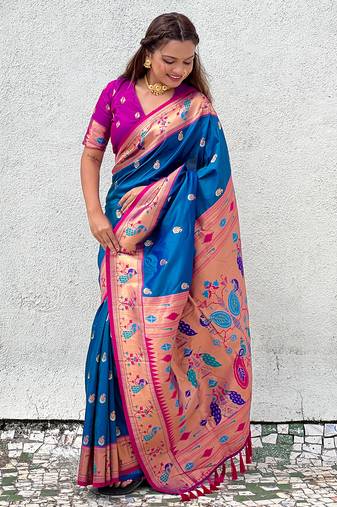 Blue Silk Zari Woven Paithani Silk Saree