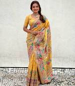 Yellow pashmina kashmiri silk zari woven saree