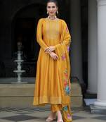  orange vichitra silk floral embroidered anarkali kurta with pant & dupatta
