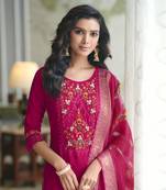 Hot Pink Viscose Floral Embroidered Kurta Palazzo Set 