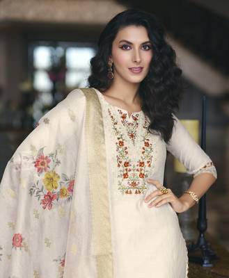 Mojilaa Viscose Silk Thread Embroidered Off White Kurta Palazzo Set 2