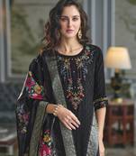  black viscose silk floral embroidered straight kurta with palazzo & dupatta