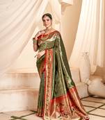 Mehendi designer weaving paithani tissue silk blend saree with blouse