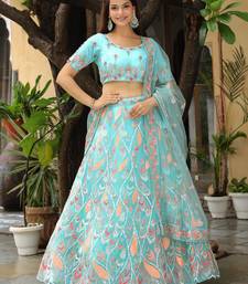 Awesome SkyBlue Sequins Georgette Engagement Lehenga Choli