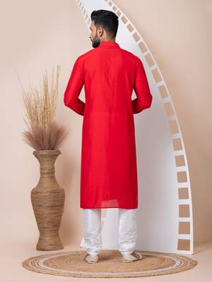 Red men's kurta pajama 4